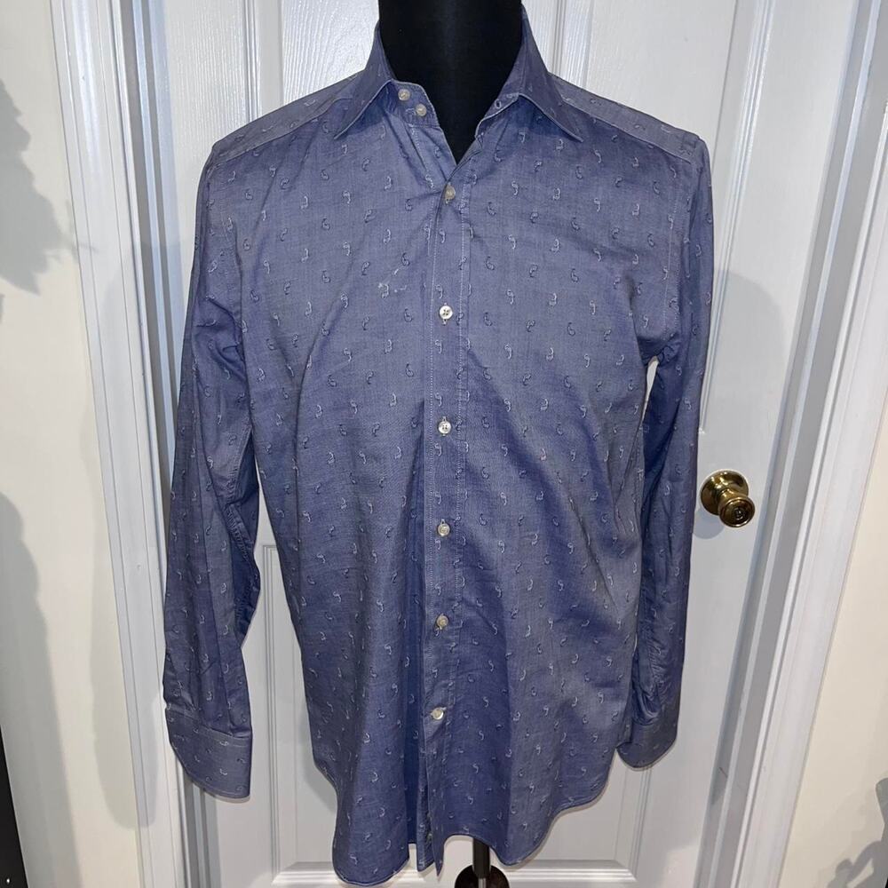 Etro Milano Light Blue Paisley Dress Shirt Size 39 Made In Italy